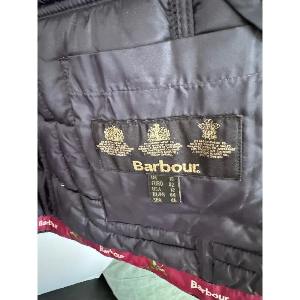 Barbour Winterton Quilted Utility Jacket Black Bird Owl Collar us 12 / uk 16 - Picture 5 of 7